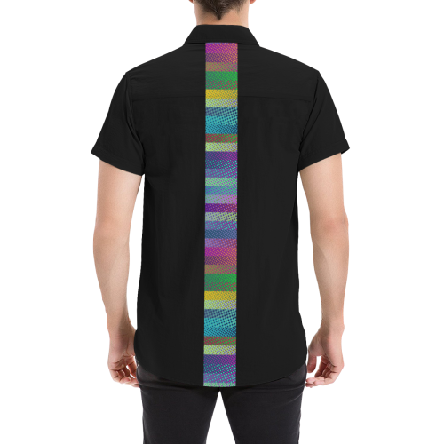 Colorful Stripes Halftone Dots Border Men's All Over Print Short Sleeve Shirt (Model T53)