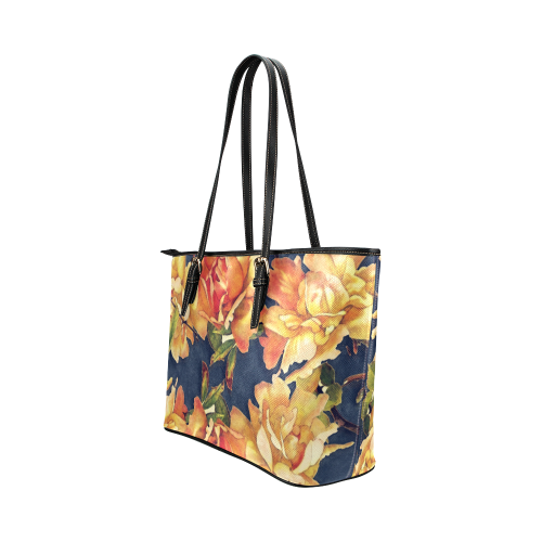 flowers #flowers #pattern #flora Leather Tote Bag/Small (Model 1651)