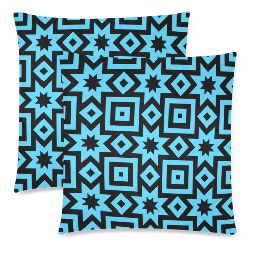 Blue/Black Geometric Pattern Custom Zippered Pillow Cases 18"x 18" (Twin Sides) (Set of 2)