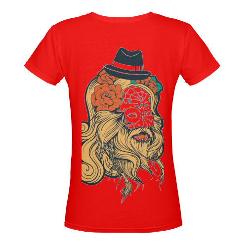 MISTERY OLD MAN! RED Women's Deep V-neck T-shirt (Model T19)