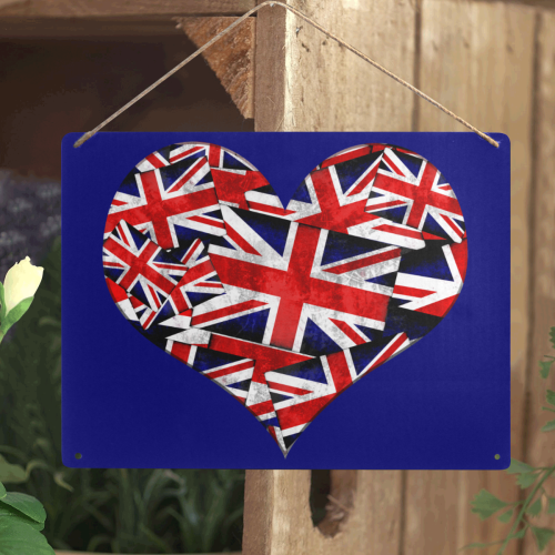 Union Jack British UK Flag Heart Blue Metal Tin Sign 16"x12"