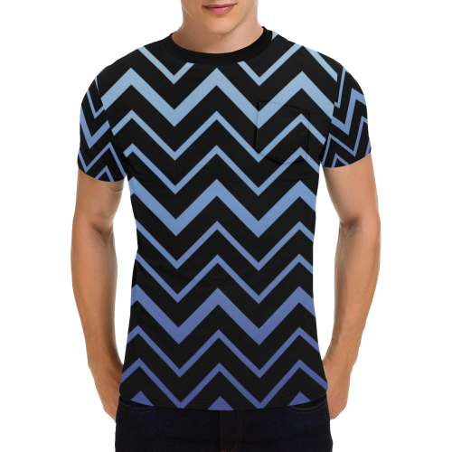 Steel Blue Chevrons on Black Background Men's All Over Print T-Shirt with Chest Pocket (Model T56)