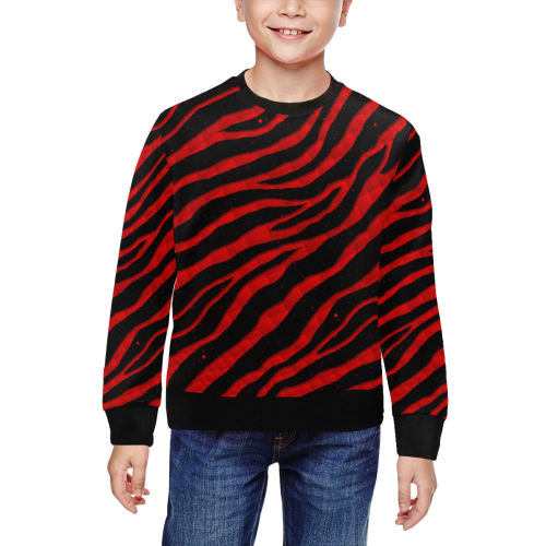 Ripped SpaceTime Stripes - Red All Over Print Crewneck Sweatshirt for Kids (Model H29)