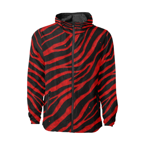Ripped SpaceTime Stripes - Red Unisex All Over Print Windbreaker (Model H23)