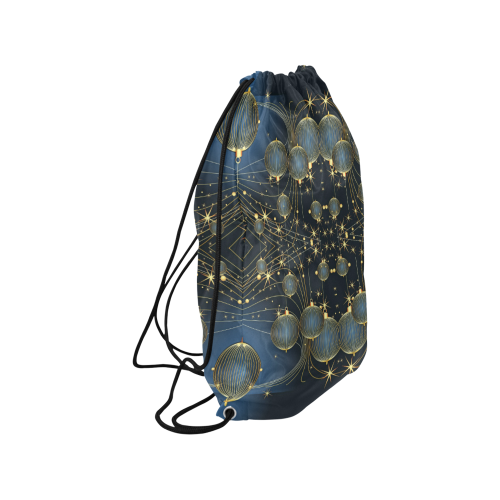 Golden Christmas Ornaments on Blue Medium Drawstring Bag Model 1604 (Twin Sides) 13.8"(W) * 18.1"(H)