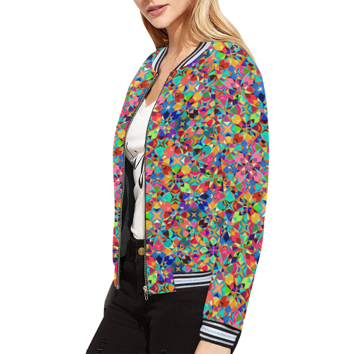 Multicolored Geometric Pattern All Over Print Bomber Jacket for Women (Model H21)