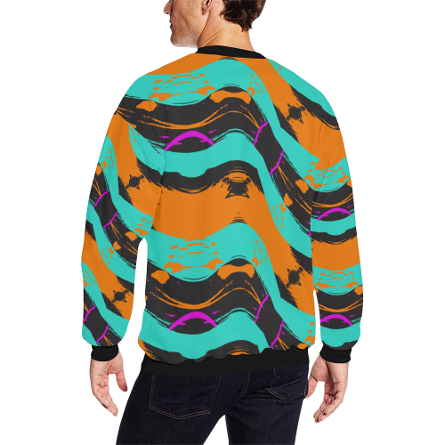 Blue orange black waves All Over Print Crewneck Sweatshirt for Men (Model H18)