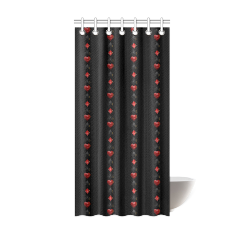 Las Vegas  Black and Red Casino Poker Card Shapes on Black Shower Curtain 36"x72"