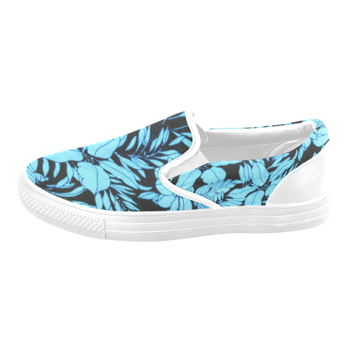 blue floral watercolor Slip-on Canvas Shoes for Men/Large Size (Model 019)