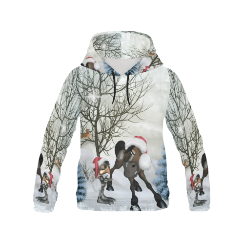 Christmas cute bird and horse All Over Print Hoodie for Men/Large Size (USA Size) (Model H13)