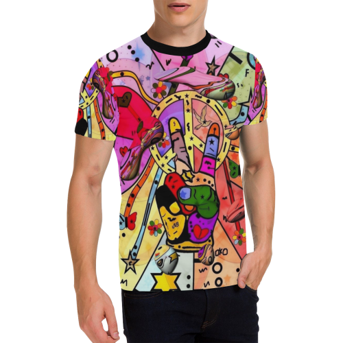 Peace Popart by Nico Bielow Men's All Over Print T-Shirt with Chest Pocket (Model T56)