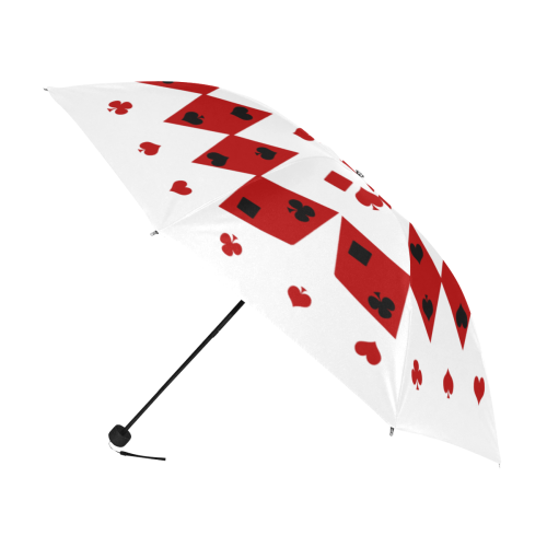 Black and Red Playing Card Shapes Round on White Anti-UV Foldable Umbrella (U08)