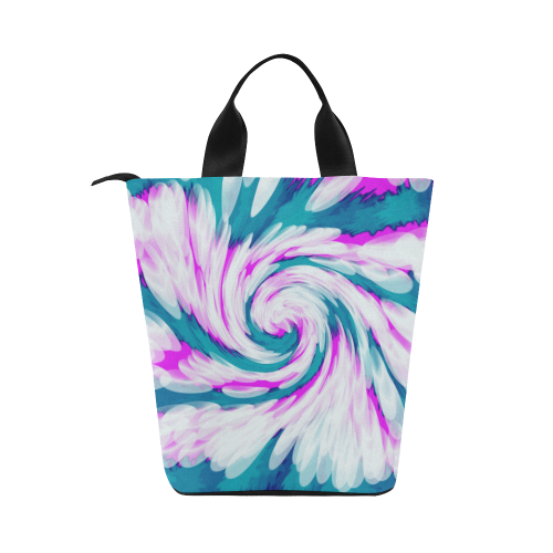 Turquoise Pink Tie Dye Swirl Abstract Nylon Lunch Tote Bag (Model 1670)