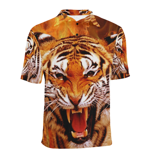 Tiger and Flame Men's All Over Print Polo Shirt (Model T55)