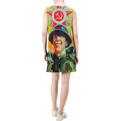 GLORY TO THE VICTORIOUS WARRIOR! Sleeveless Round Neck Shift Dress (Model D51)