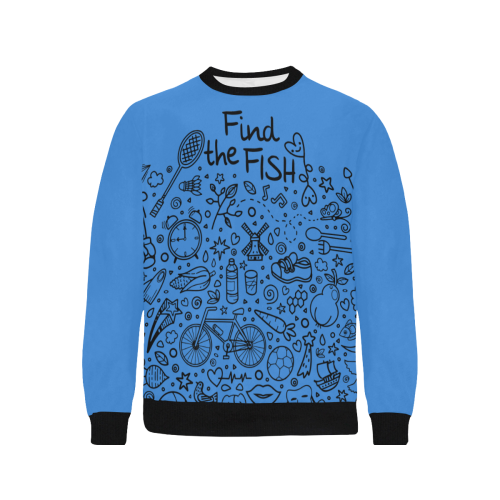 Picture Search Riddle - Find The Fish 1 Men's Rib Cuff Crew Neck Sweatshirt (Model H34)