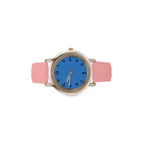 Rounded rectangle number BLUE Women's Rose Gold Leather Strap Watch(Model 201)