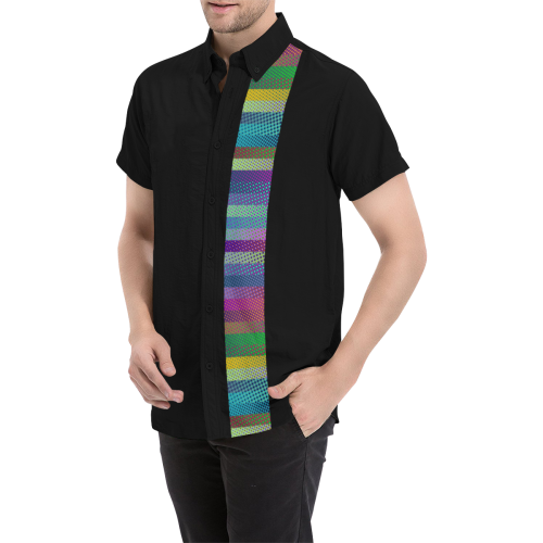 Colorful Stripes Halftone Dots Border Men's All Over Print Short Sleeve Shirt (Model T53)