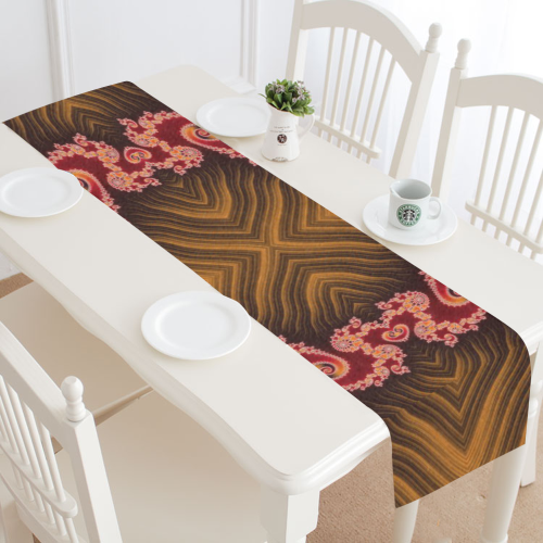 Red and Brown Hearts Lace Fractal Abstract Table Runner 16x72 inch