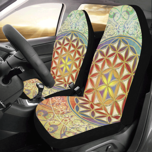 FLOWER OF LIFE vintage ornaments green red Car Seat Covers (Set of 2)
