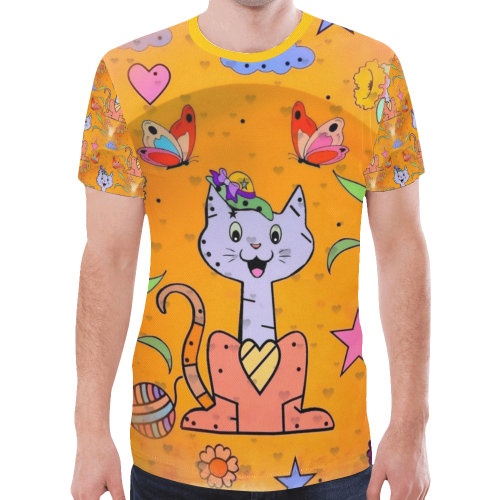 Cat Popart Fun by Nico Bielow New All Over Print T-shirt for Men (Model T45)