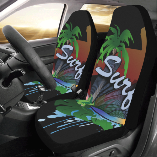 Tropical design with surfboard Car Seat Covers (Set of 2)
