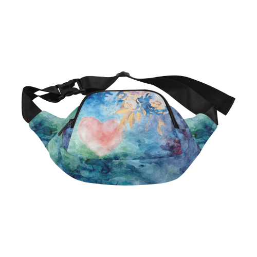 Heart and Flowers - Pink and Blue Fanny Pack/Small (Model 1677)