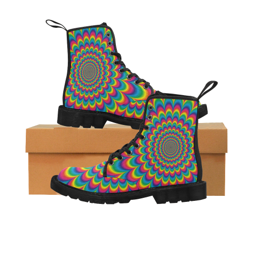 Crazy Psychedelic Flower Power Hippie Mandala Martin Boots for Men (Black) (Model 1203H)