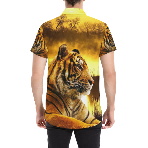 Tiger and Sunset Men's All Over Print Short Sleeve Shirt/Large Size (Model T53)