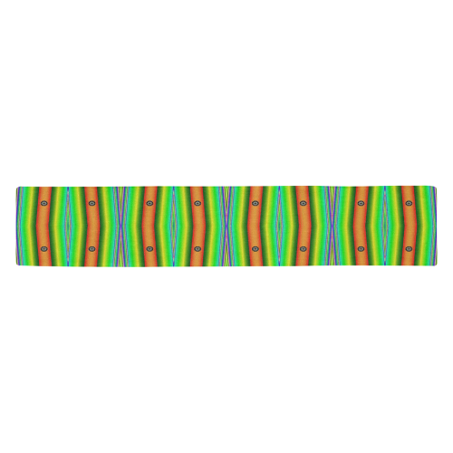 Bright Green Orange Stripes Pattern Abstract Table Runner 14x72 inch