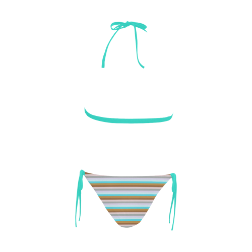 Fun Stripes 5 Green Buckle Front Halter Bikini Swimsuit (Model S08)