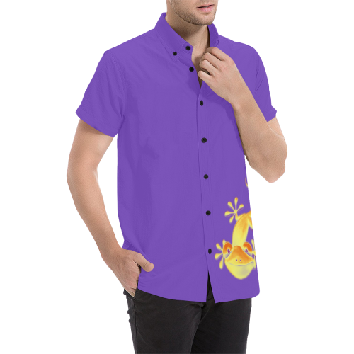 FUNNY SMILING GECKO yellow orange violet Men's All Over Print Short Sleeve Shirt (Model T53)