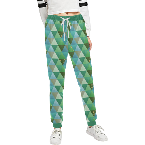 Triangle Pattern - Green Teal Khaki Moss Unisex All Over Print Sweatpants (Model L11)