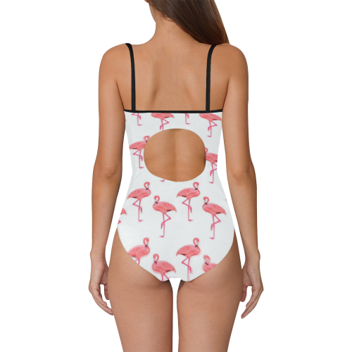 Classic Pink Flamingo Pattern Strap Swimsuit ( Model S05)