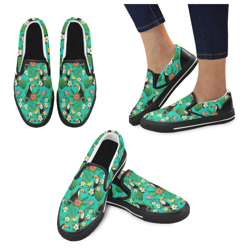 Tropical Summer Toucan Pattern Men's Slip-on Canvas Shoes (Model 019)