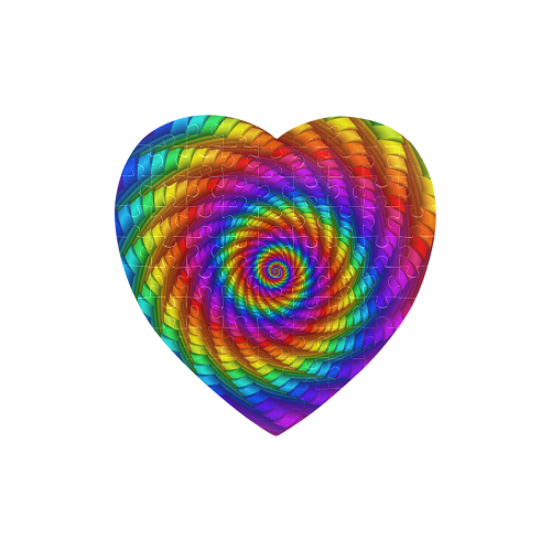Psychedelic Rainbow Spiral Puzzle Heart-Shaped Jigsaw Puzzle (Set of 75 Pieces)