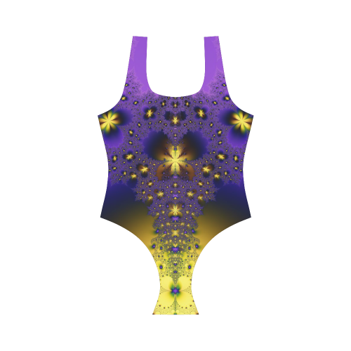 Blue and Yellow Fractal Butterflies Vest One Piece Swimsuit (Model S04)