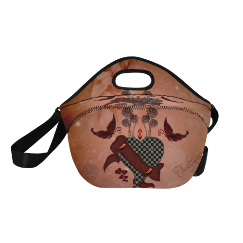 Heart with butterflies Neoprene Lunch Bag/Large (Model 1669)
