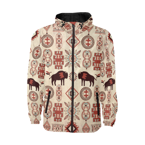 American Native Buffalo All Over Print Quilted Windbreaker for Men (Model H35)