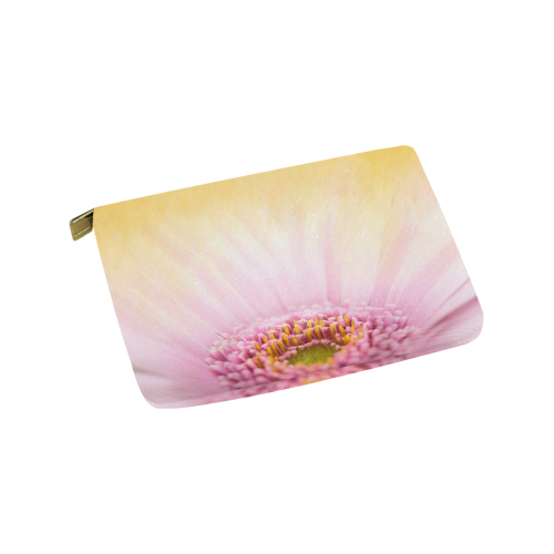 Gerbera Daisy - Pink Flower on Watercolor Yellow Carry-All Pouch 9.5''x6''