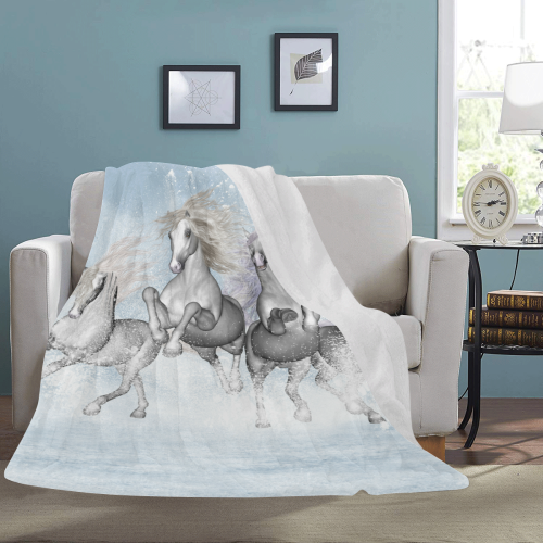 Awesome white wild horses Ultra-Soft Micro Fleece Blanket 60"x80"