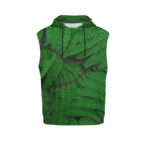 Forest Green Plants with Dew Photo All Over Print Sleeveless Hoodie for Women (Model H15)