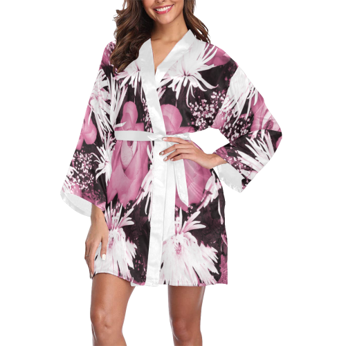 Pink Flowered Bouquet Long Sleeve Kimono Robe