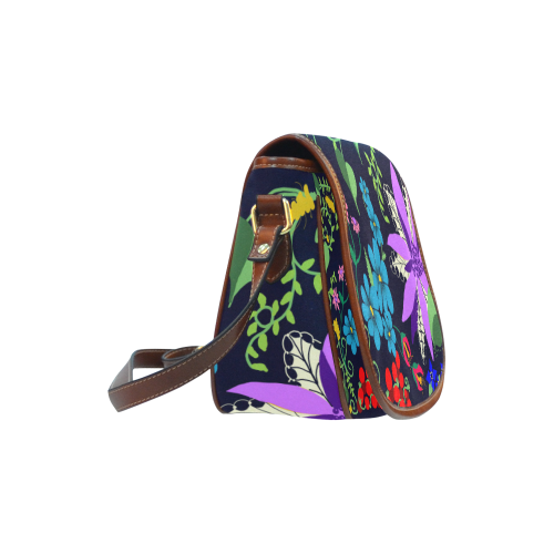 purple flower purse Saddle Bag/Small (Model 1649) Full Customization