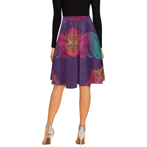 Colorful Mandala Melete Pleated Midi Skirt (Model D15)