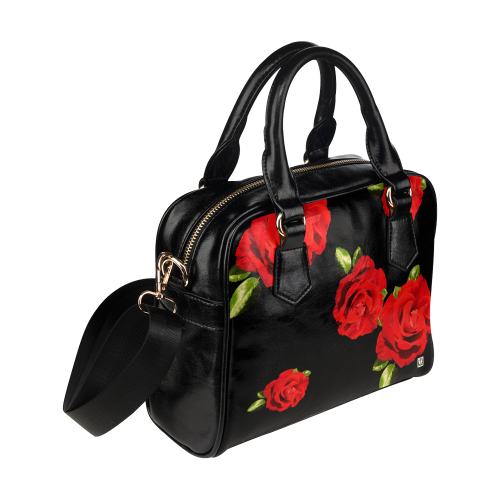 Fairlings Delight's Black Luxury Collection- Red Rose Shoulder Handbag 53086h Shoulder Handbag (Model 1634)