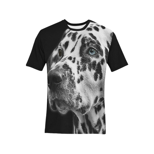 Dalmatian Men's All Over Print T-Shirt (Solid Color Neck) (Model T63)