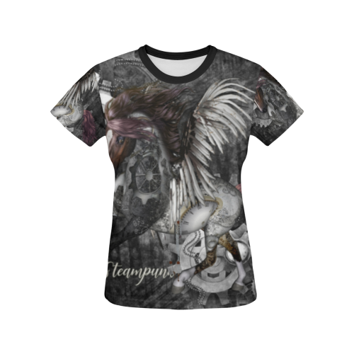 Aweswome steampunk horse with wings All Over Print T-shirt for Women/Large Size (USA Size) (Model T40)