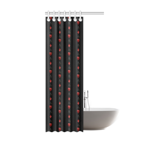 Las Vegas  Black and Red Casino Poker Card Shapes on Black Shower Curtain 36"x72"