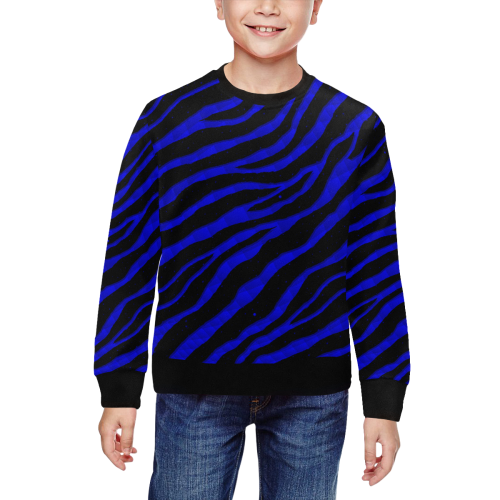 Ripped SpaceTime Stripes - Blue All Over Print Crewneck Sweatshirt for Kids (Model H29)